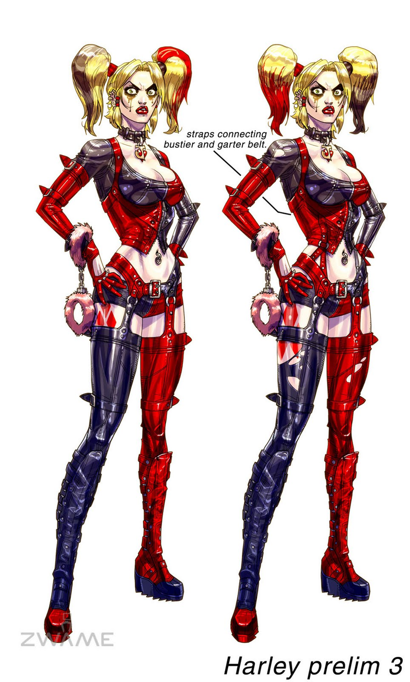 Illustration for article titled Concept art shows the disturbing evolution of Batman: Arkham City's Harley Quinn